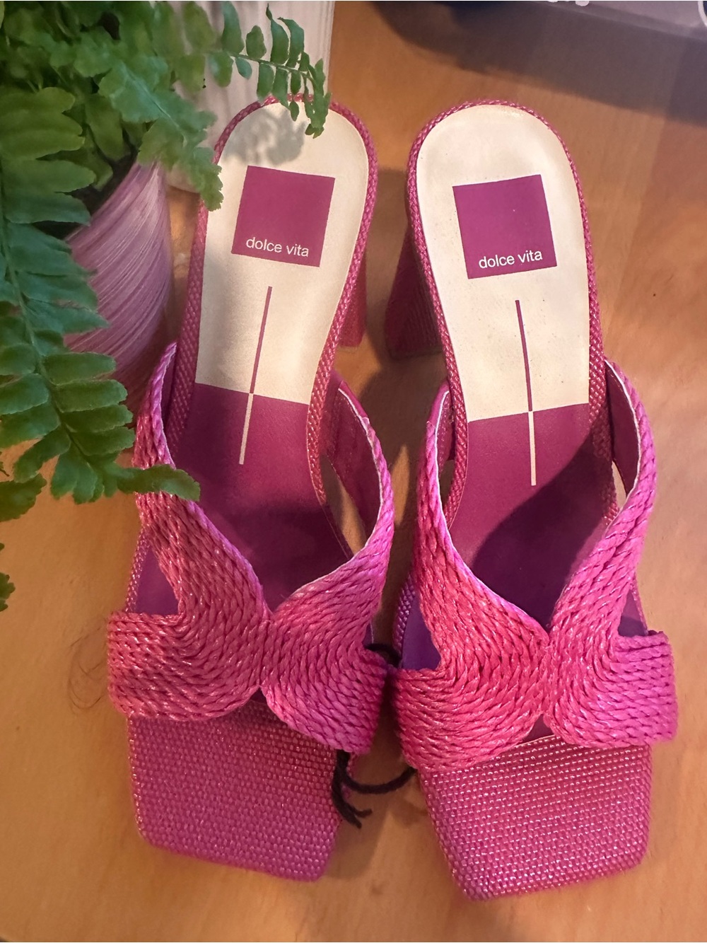 Dolce Vita Hot Pink Braided Square-Toe Mules